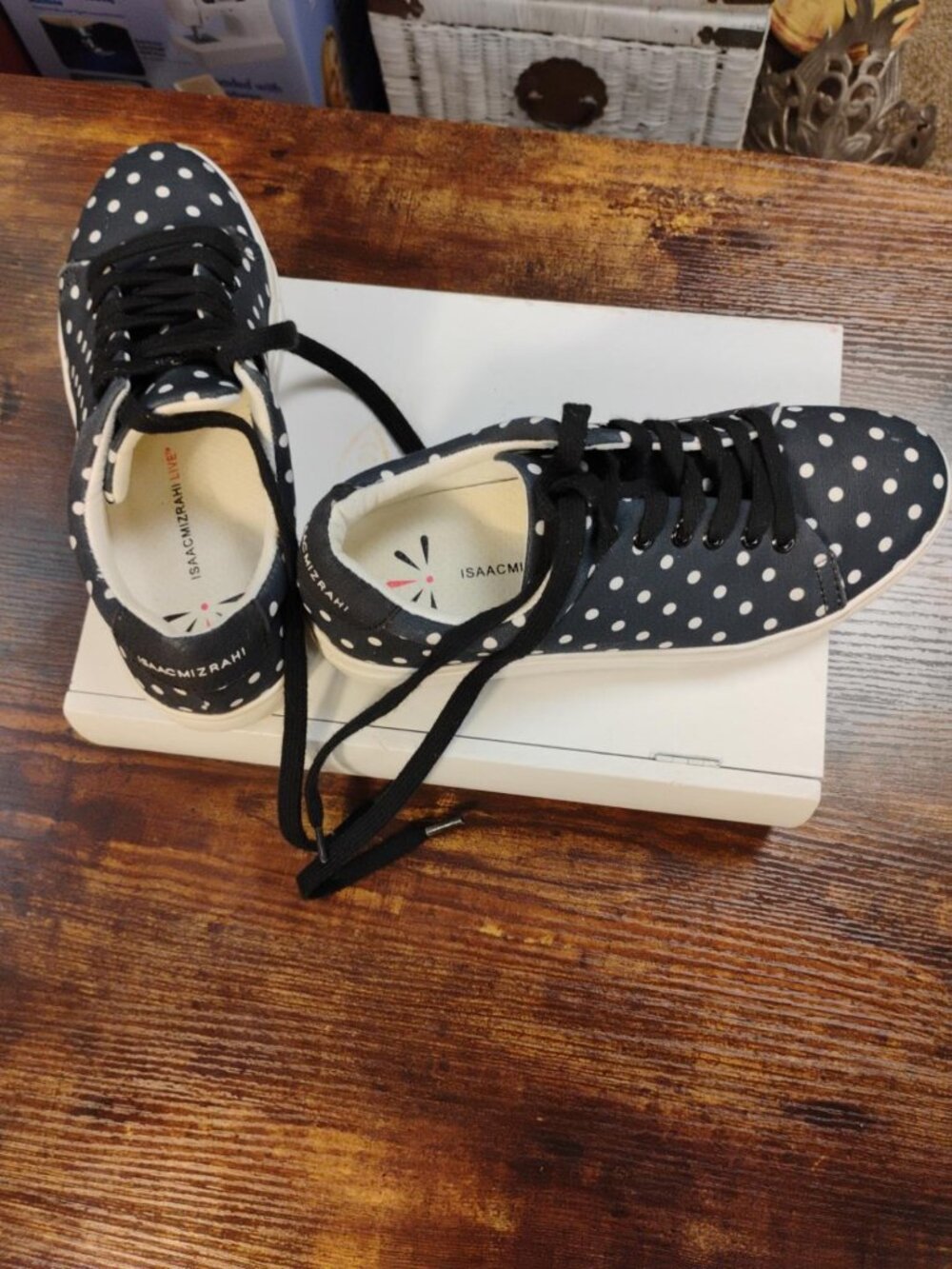 Isaac Mizrahi Live Black White Polka Dot Lace-Up Sneakers